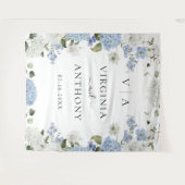 Elegant Blue Hydrangea White Roses Floral Wedding Wandteppich (Vorderseite (Horizontal))