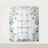 Elegant Blue Hydrangea White Roses Floral Wedding Wandteppich (Vorderseite)