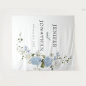 Elegant Blue Hydrangea White Roses Floral Wedding Wandteppich (Vorderseite (Horizontal))