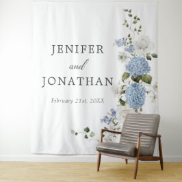 Elegant Blue Hydrangea White Roses Floral Wedding Wandteppich