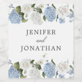 Elegant Blue Hydrangea White Roses Floral Wedding Weinetikett (Einzelnes Label)