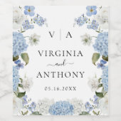 Elegant Blue Hydrangea White Roses Floral Wedding Weinetikett (Einzelnes Label)