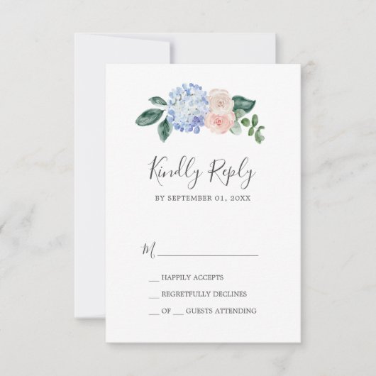 Elegant Blue Hydrangea | White Simple RSVP Card Karte (Vorderseite)