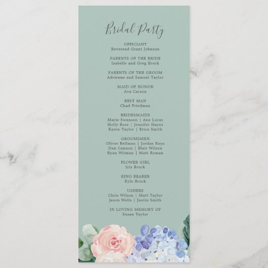 Elegant Blue Hydrangea | White Wedding Program Programm (Rückseite)
