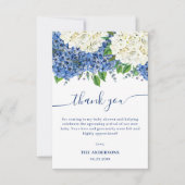 Elegant Blue Hydrangea Wildblume Baby Shower Dankeskarte (Vorderseite)