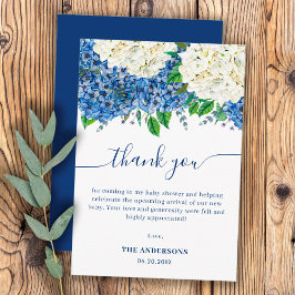 Elegant Blue Hydrangea Wildblume Baby Shower Dankeskarte