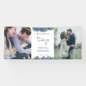 Elegant Blue Hydrangeas 2 Foto Wedding Willkommen Banner (Horizontal)