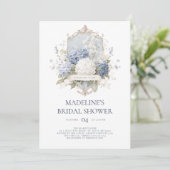 Elegant Blue Hydrangeas Bridal Dusche Einladung (Stehend Vorderseite)