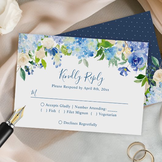 Elegant Blue Hydrangeas Floral Wedding RSVP Karte