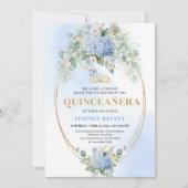 Elegant Blue Hydrangeas Gold 15th Birthday Invite Einladung (Vorderseite)