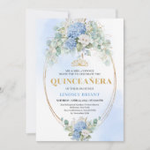 Elegant Blue Hydrangeas Gold 15th Birthday Invites Einladung (Vorderseite)