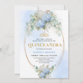 Elegant Blue Hydrangeas Gold Quinceañera Invite Einladung (Vorderseite)