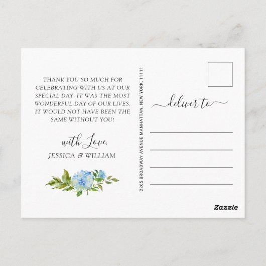 Elegant Blue Hydrangeas Grüne Vielen Dank Postkarte (Rückseite)