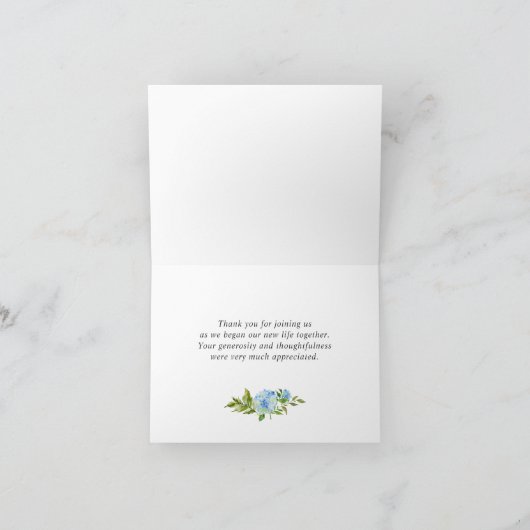 Elegant Blue Hydrangeas Grüne Wasserfarbe Dankeskarte (Innenseite)