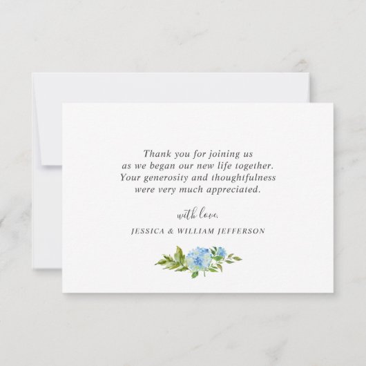 Elegant Blue Hydrangeas Grüne Wedding Floral Dankeskarte (Rückseite)