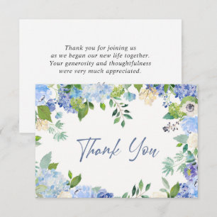 Elegant Blue Hydrangeas Grüne Wedding Floral Dankeskarte