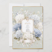 Elegant Blue Hydrangeas Sage Vintage Wedding Einladung (Vorderseite)