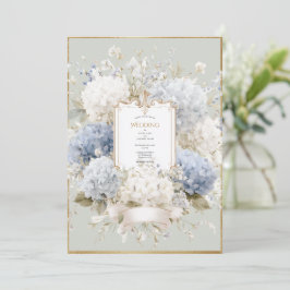 Elegant Blue Hydrangeas Sage Vintage Wedding Einladung
