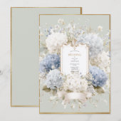Elegant Blue Hydrangeas Sage Vintage Wedding Einladung (Vorne/Hinten)