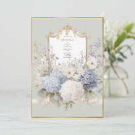 Elegant Blue Hydrangeas Sage Vintage Wedding Einladung