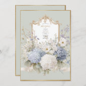 Elegant Blue Hydrangeas Sage Vintage Wedding Einladung (Vorne/Hinten)