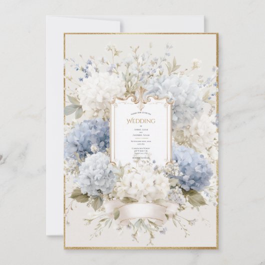 Elegant Blue Hydrangeas Vintage Wedding Einladung (Vorderseite)