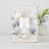 Elegant Blue Hydrangeas Vintage Wedding Einladung (Stehend Vorderseite)