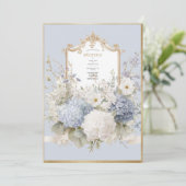 Elegant Blue Hydrangeas Vintage Wedding Einladung (Stehend Vorderseite)