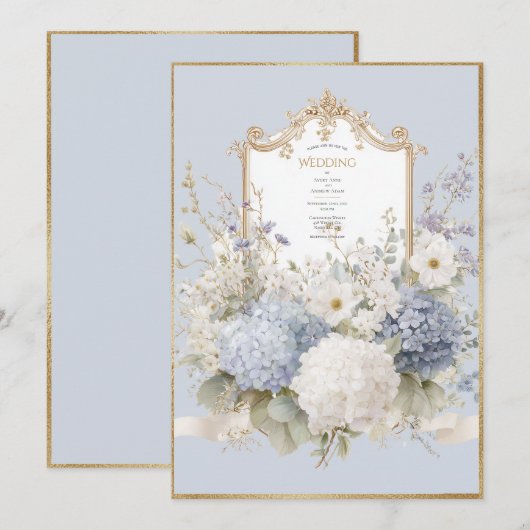 Elegant Blue Hydrangeas Vintage Wedding Einladung (Vorne/Hinten)