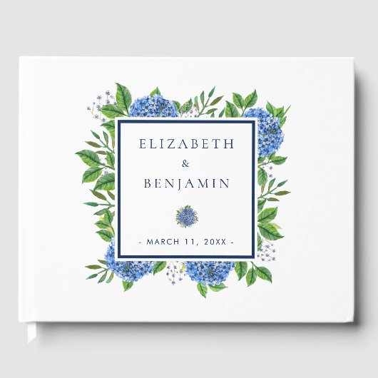 Elegant Blue Hydrangeas Watercolor Wedding Gästebuch (Vorderseite)