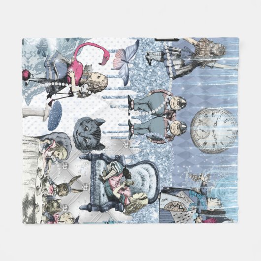 Elegant Blue Ice Alice im Wunderland Silver Glitte Fleecedecke (Vorderseite (Horizontal))
