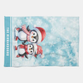 Elegant Blue Ice Skaten Pinguins - Weihnachten Geschirrtuch (Horizontal)