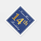 Elegant Blue, Imitate Gold 14. Geburtstag; Individ Serviette (Ecke)