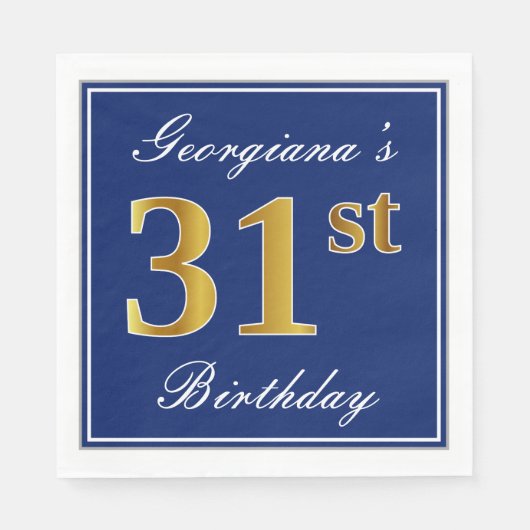 Elegant Blue, Imitate Gold 31. Geburtstag; Individ Serviette (Vorderseite)