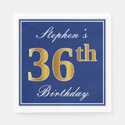Elegant Blue, Imitate Gold 36. Geburtstag; Individ Serviette (Vorderseite)