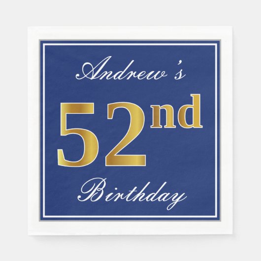Elegant Blue, Imitate Gold 52. Geburtstag; Individ Serviette (Vorderseite)