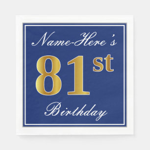 Elegant Blue, Imitate Gold 81. Geburtstag; Individ Serviette
