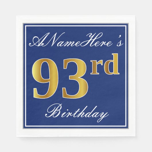 Elegant Blue, Imitate Gold 93. Geburtstag; Individ Serviette (Vorderseite)