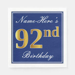 Elegant Blue, Imitats Gold 92. Geburtstag; Individ Serviette