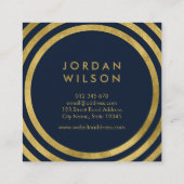 Elegant Blue Imitats Gold Round Lines Geometric Quadratische Visitenkarte (Rückseite)
