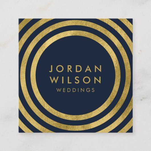 Elegant Blue Imitats Gold Round Lines Geometric Quadratische Visitenkarte (Vorderseite)