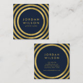 Elegant Blue Imitats Gold Round Lines Geometric Quadratische Visitenkarte (Vorne/Hinten)