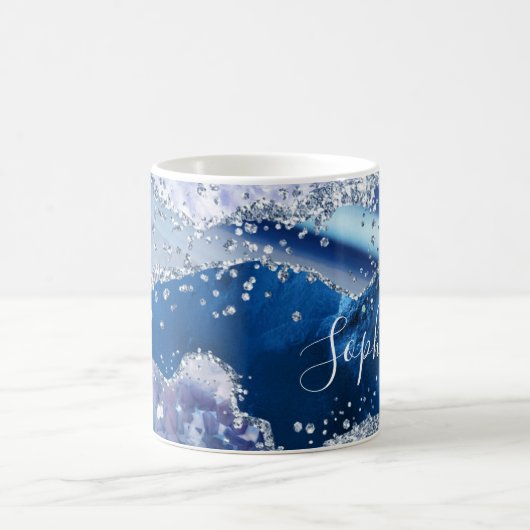 Elegant Blue Imitats Holo Glitzer Agate Kaffeetasse (Mittel)