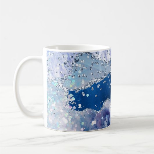 Elegant Blue Imitats Holo Glitzer Agate Kaffeetasse (Links)