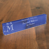 Elegant Blue Imitats Metal Monogram Student Namensplakette (Seite)