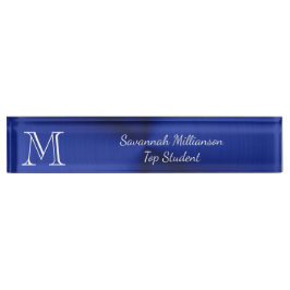 Elegant Blue Imitats Metal Monogram Student Namensplakette