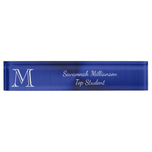 Elegant Blue Imitats Metal Monogram Student Namensplakette