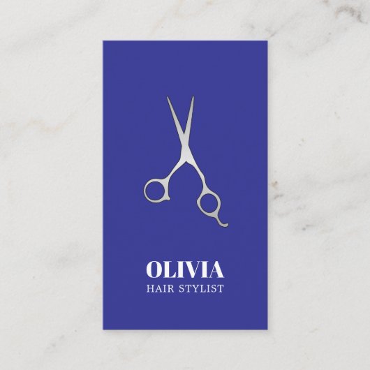 Elegant Blue Imitats Silver Scissors Bold Hair Sal Visitenkarte (Vorderseite)