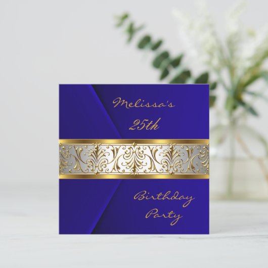 Elegant Blue Imitats Velvet Gold Trim 25. Einladung (Stehend Vorderseite)