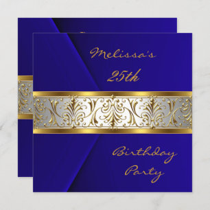 Elegant Blue Imitats Velvet Gold Trim 25. Einladung